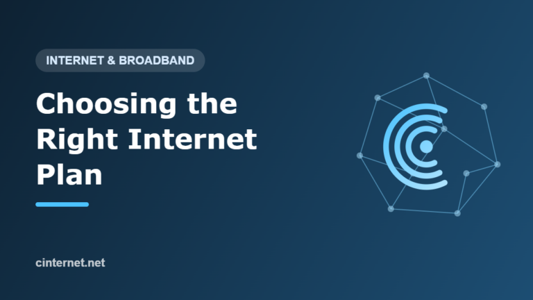 Network node graphic with the title Choosing the Right Internet Plan